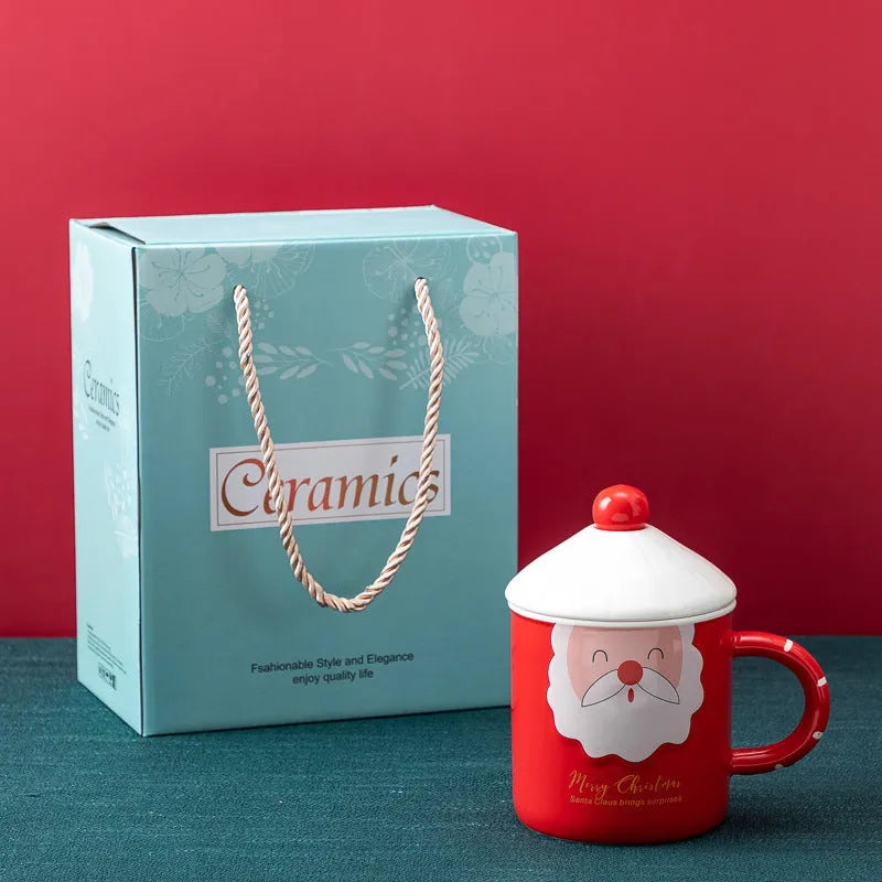 Christmas Mug With Lid Spoon Snowman Ceramic Mug - Bellarte Enchanté Christmas Mug With Lid Spoon Snowman Ceramic Mug